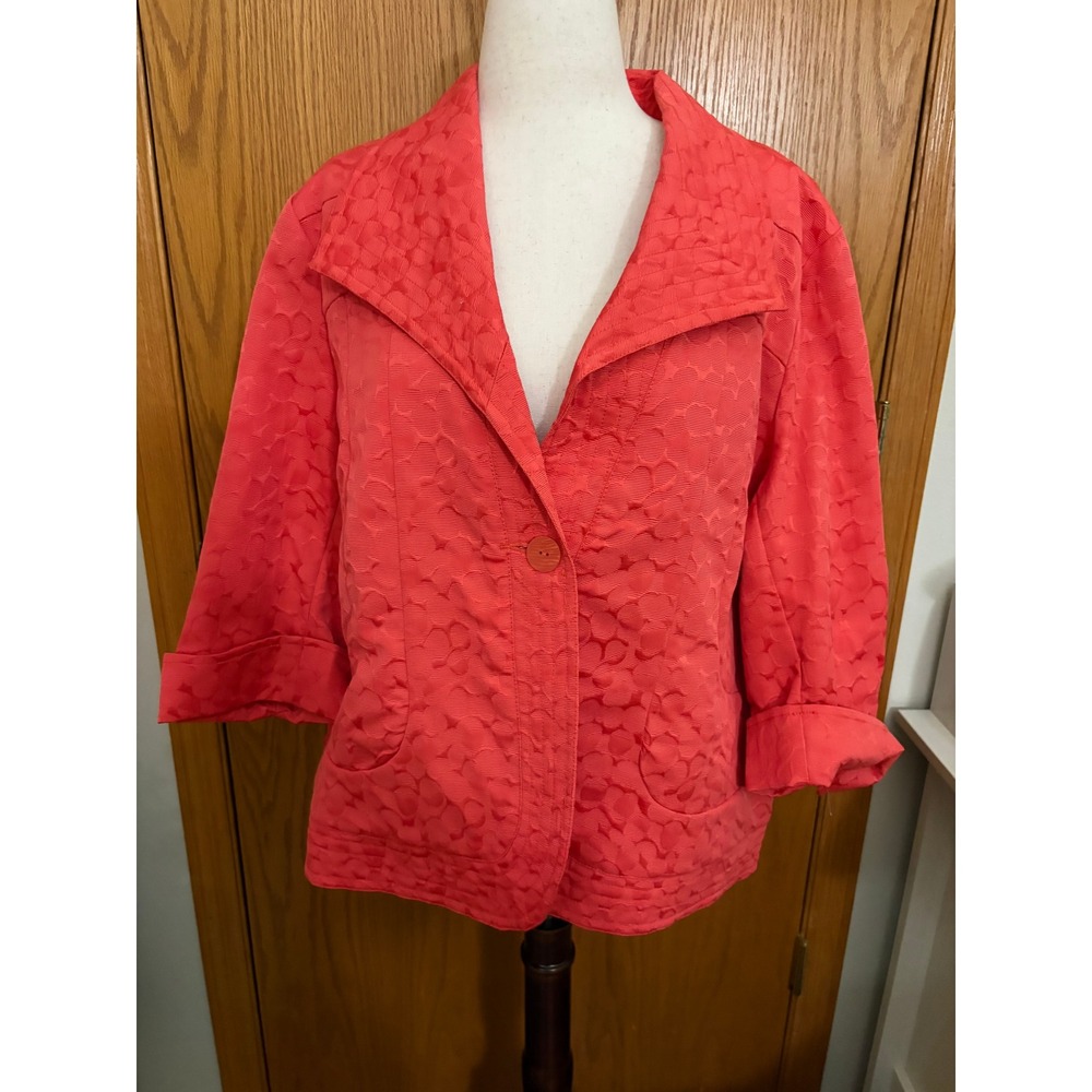 Erin London Womens 2X Coral Pink Textured Jacquard 3/4 Sleeve Blazer Jacket NWT